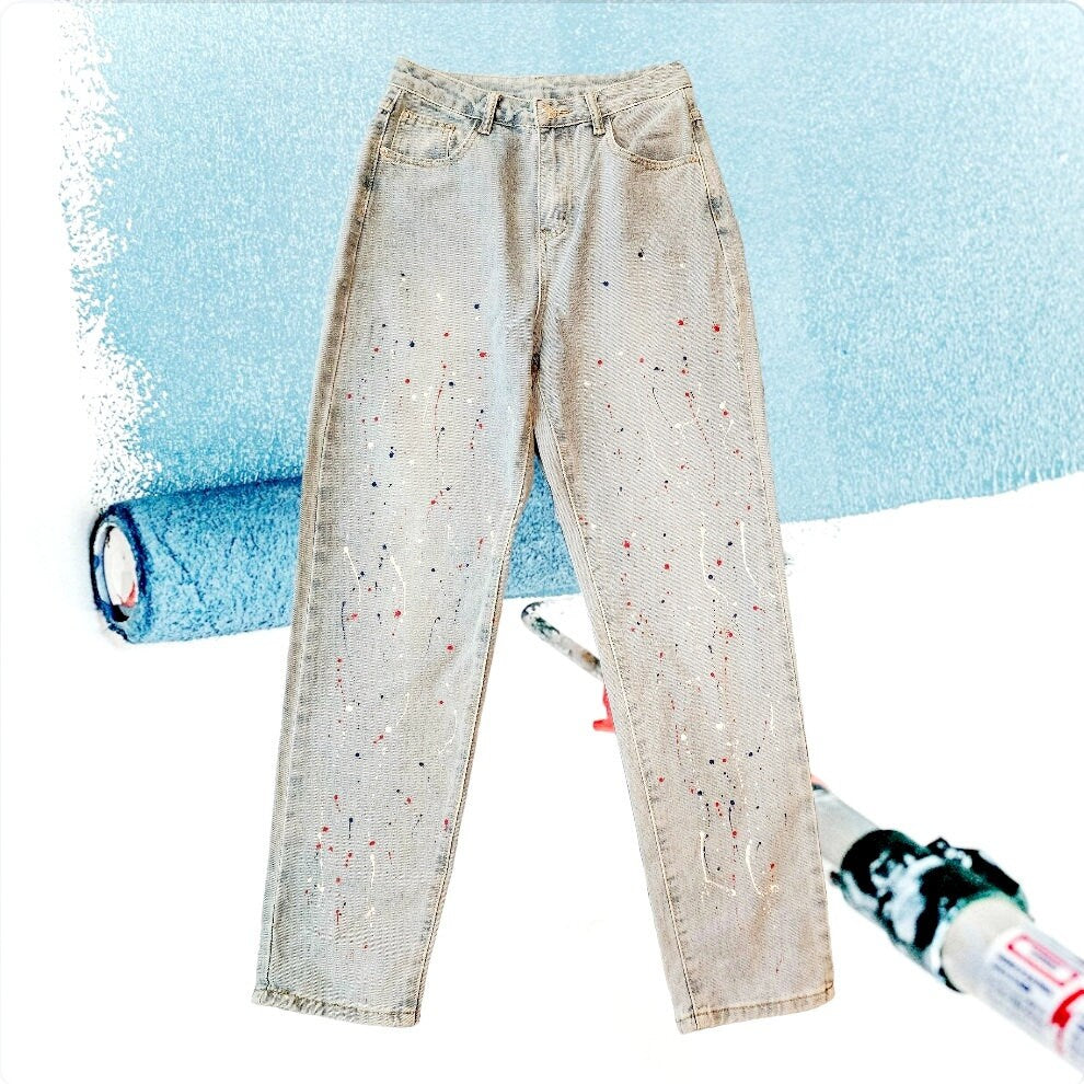Shein High Waisted Slim Fit Light Blue Paint Splattered Jeans Women's Size S (US-4)