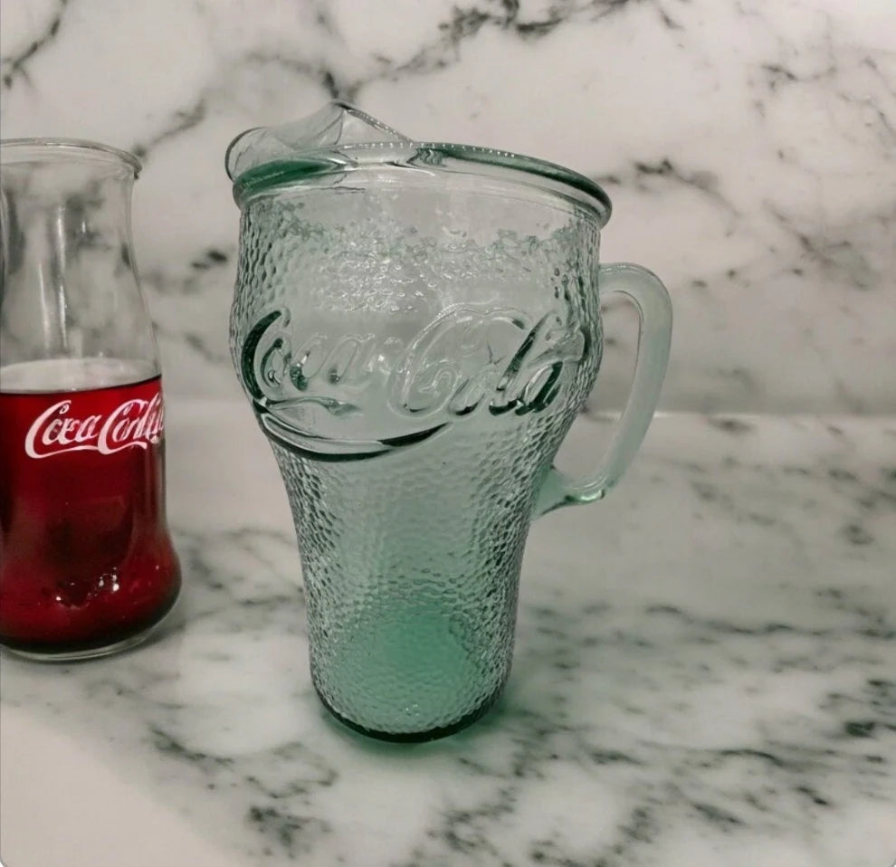 Vintage Coca Cola Green Pebbled Glass Pitcher ~ 64oz