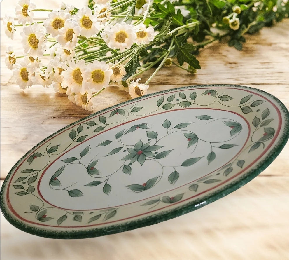Vintage Beautiful Pfaltzgraff Garden District Hand Painted Large Oval 16 inch Serving Platter