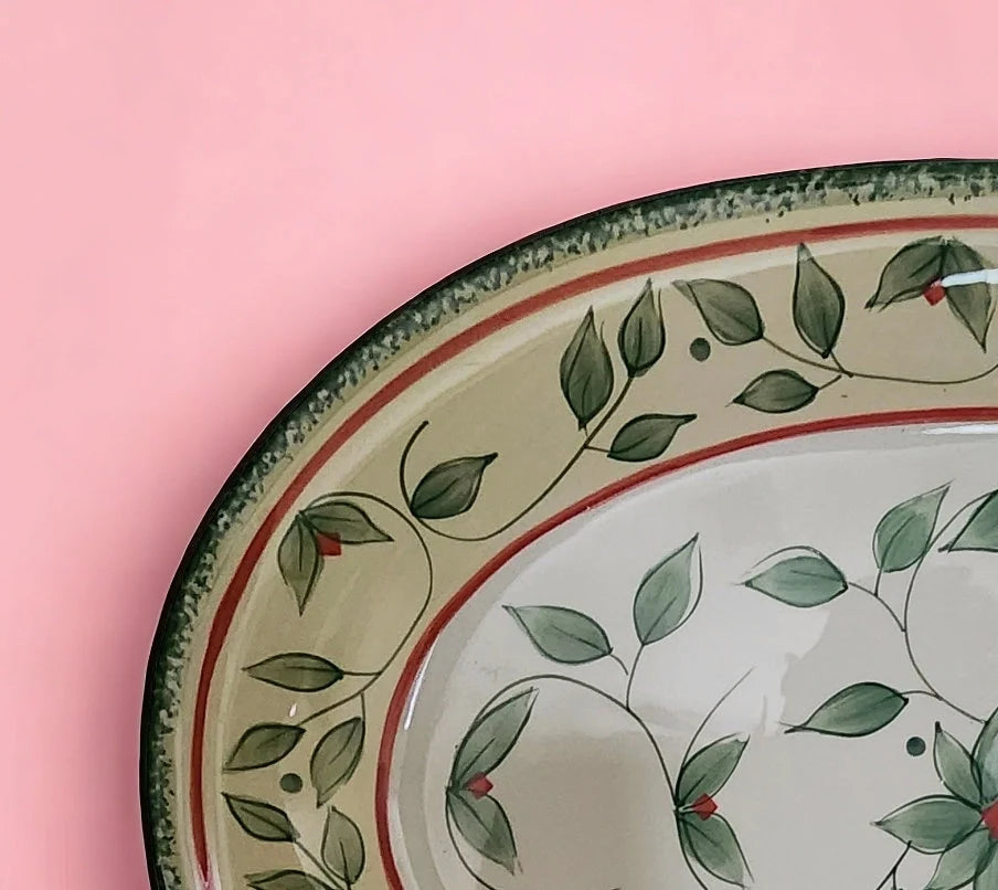 Vintage Beautiful Pfaltzgraff Garden District Hand Painted Large Oval 16 inch Serving Platter