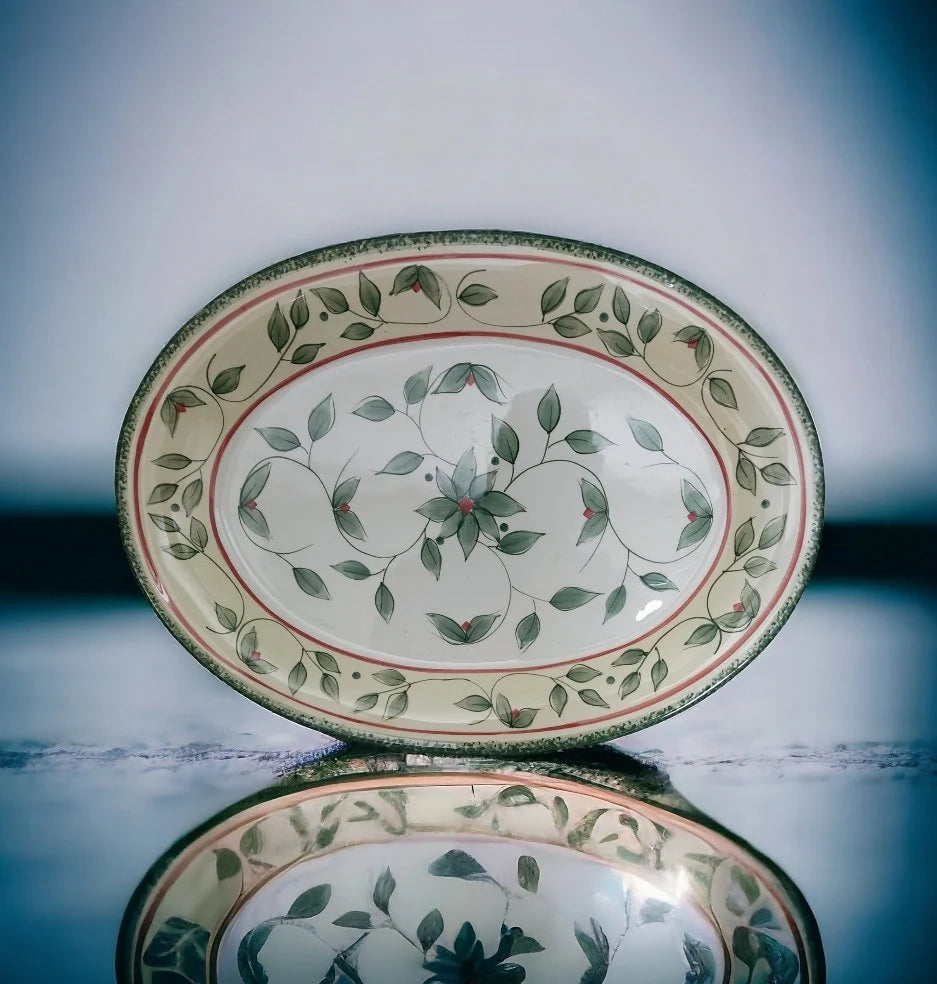 Vintage Beautiful Pfaltzgraff Garden District Hand Painted Large Oval 16 inch Serving Platter