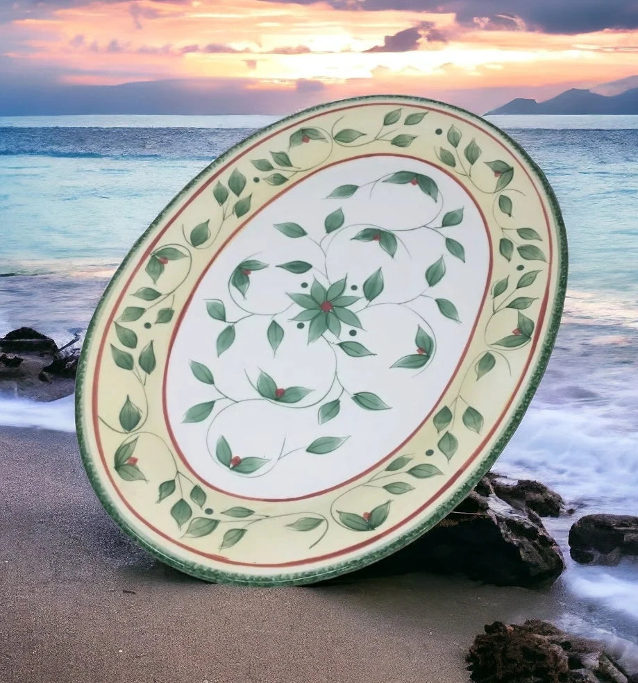 Vintage Beautiful Pfaltzgraff Garden District Hand Painted Large Oval 16 inch Serving Platter