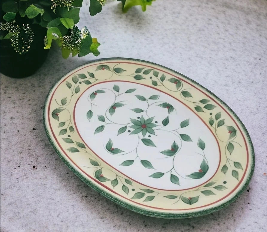 Vintage Beautiful Pfaltzgraff Garden District Hand Painted Large Oval 16 inch Serving Platter