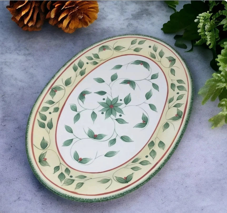 Vintage Beautiful Pfaltzgraff Garden District Hand Painted Large Oval 16 inch Serving Platter