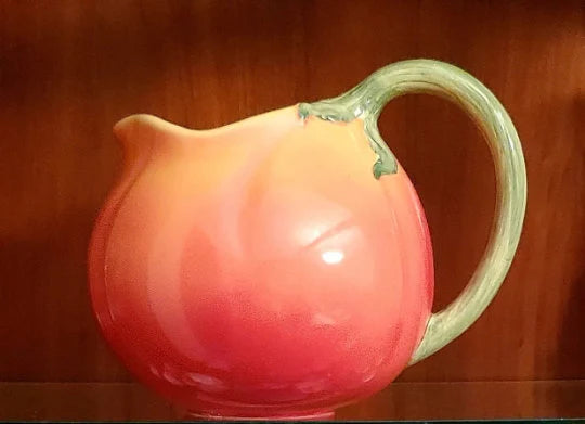 Tomato-shaped Ceramic Pitcher Carafe Jug 7" Tall Hand Painted Vintage Café Supply Figural Tomato Pitcher - Ceramic Breakfast Pitcher
