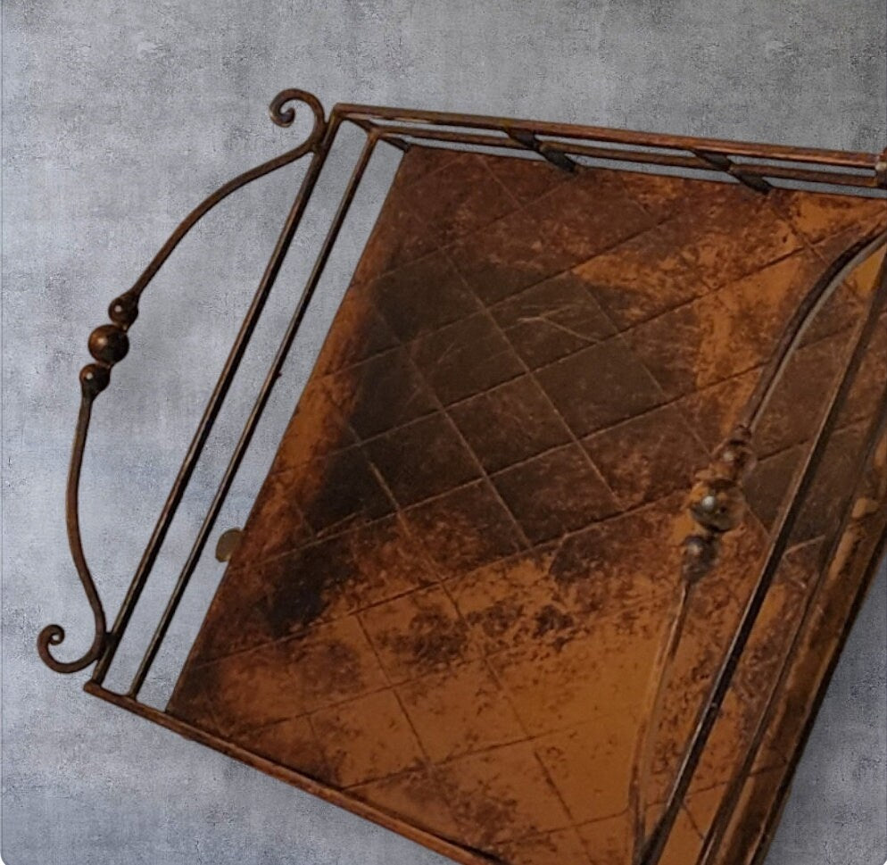 Timeless Vintage Rustic Distressed Finished All Metal Footed Tray ~ 20"