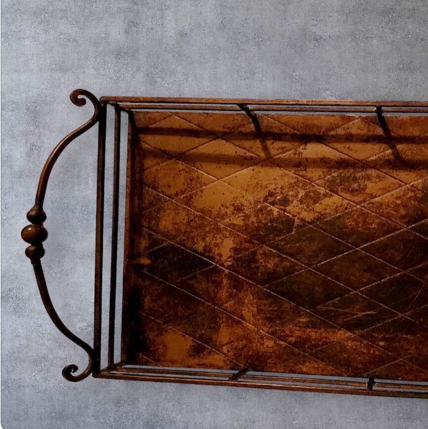 Timeless Vintage Rustic Distressed Finished All Metal Footed Tray ~ 20"