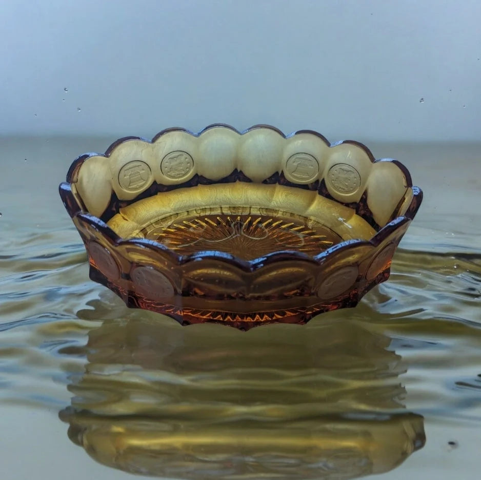 Vintage Fostoria Amber Coin Glass: Oval Amber Coin Bowl Americana #1372/189 VGC ~ 9"