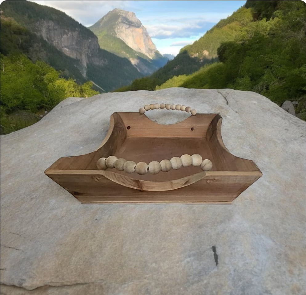 Decorative Light Wood Bead Handle Serving Tray 14"x22"x3" - Timeless Treasures Emporium1
