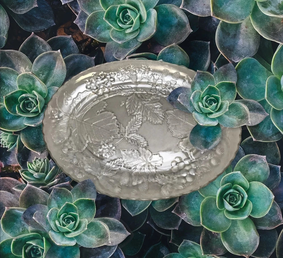 Vintage Anchor Hocking AHC-100 Festive Holiday Fall Harvest Crystal 18" Clear Oval Serving Platter Pre-owned ~ Glass