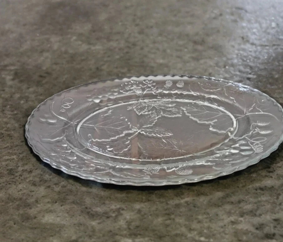 Vintage Anchor Hocking AHC-100 Festive Holiday Fall Harvest Crystal 18" Clear Oval Serving Platter Pre-owned ~ Glass