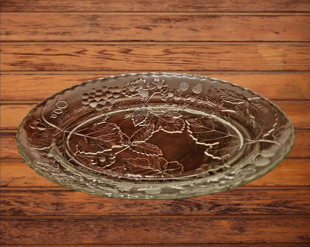 Vintage Anchor Hocking AHC-100 Festive Holiday Fall Harvest Crystal 18" Clear Oval Serving Platter Pre-owned ~ Glass