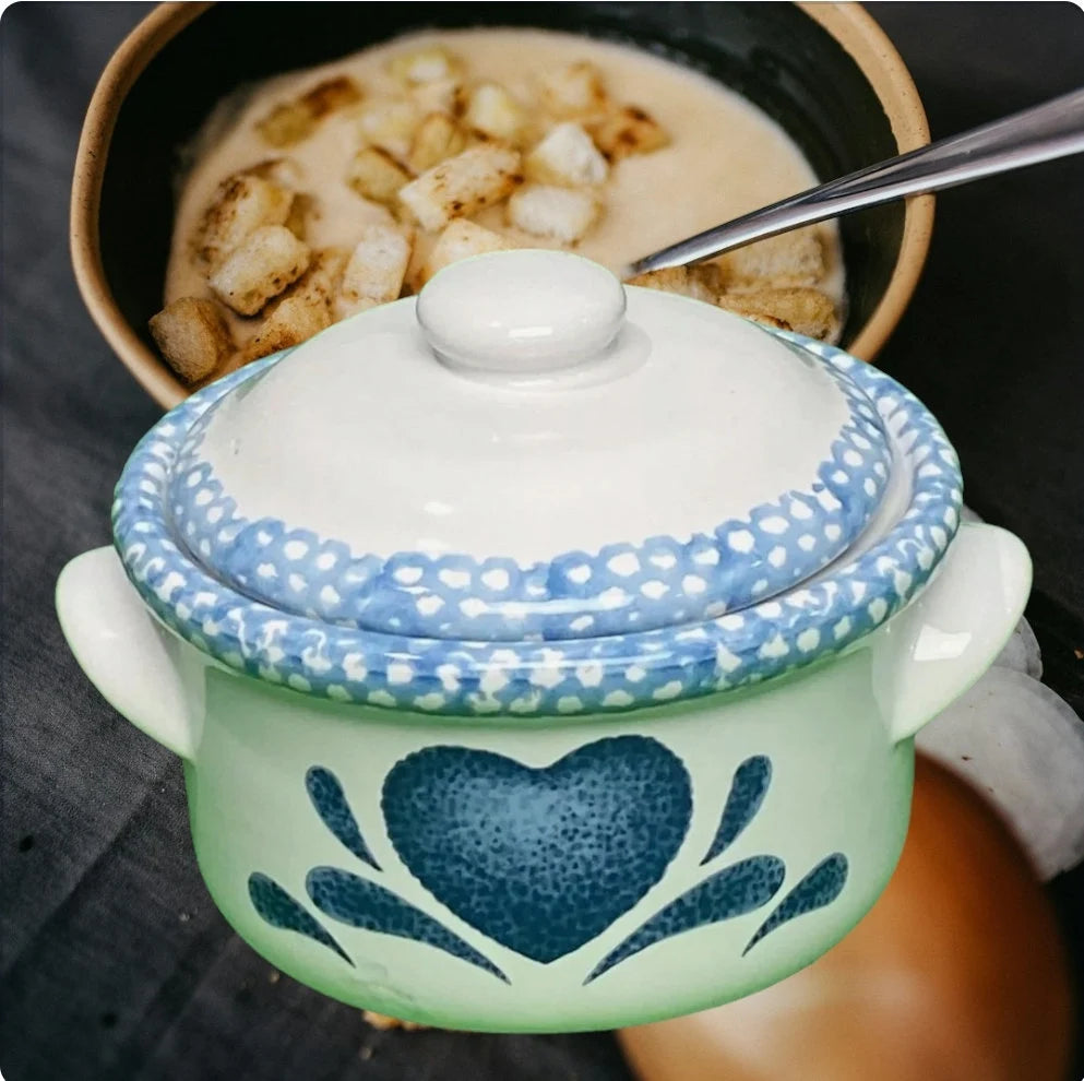 Vintage Replacement Corelle Stoneware BLUE HEARTS 16-Oz Ceramic Onion Soup Bowls Crock Mini Pot w/Lid ~ 5" - Timeless Treasures Emporium1