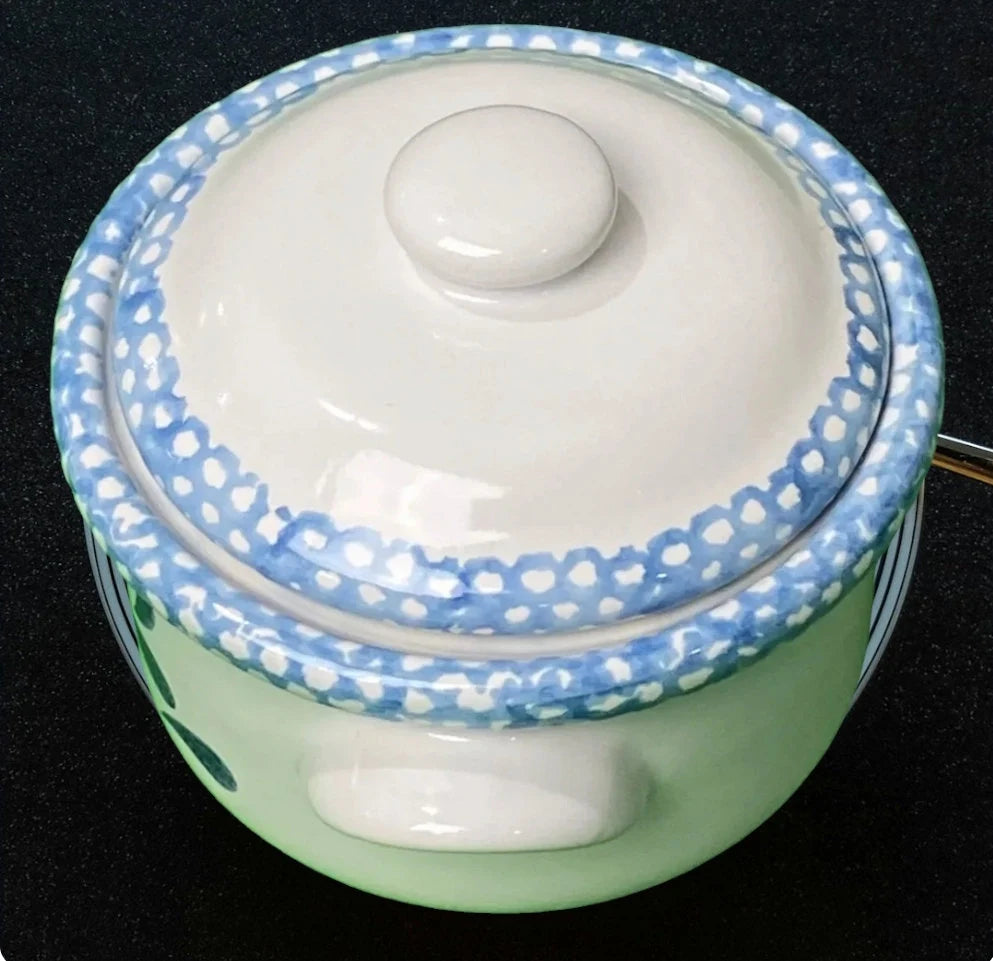 Vintage Replacement Corelle Stoneware BLUE HEARTS 16-Oz Ceramic Onion Soup Bowls Crock Mini Pot w/Lid ~ 5" - Timeless Treasures Emporium1