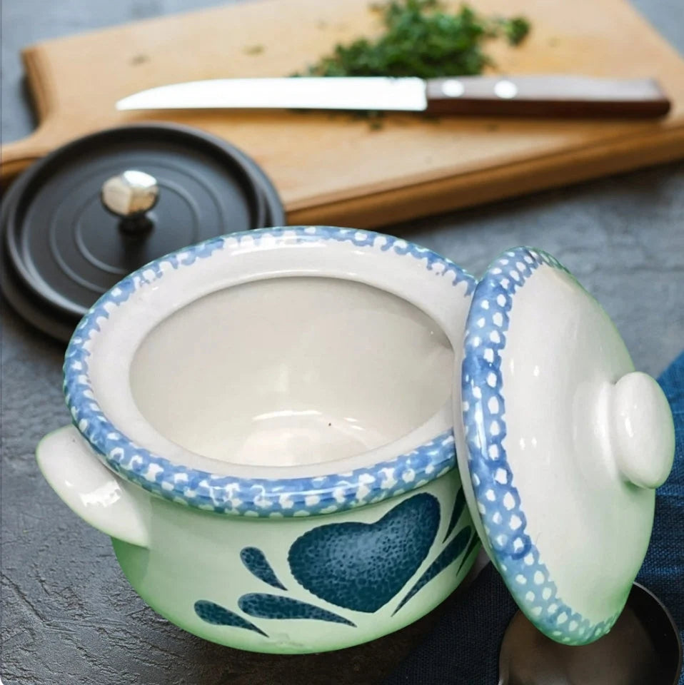 Vintage Replacement Corelle Stoneware BLUE HEARTS 16-Oz Ceramic Onion Soup Bowls Crock Mini Pot w/Lid ~ 5" - Timeless Treasures Emporium1