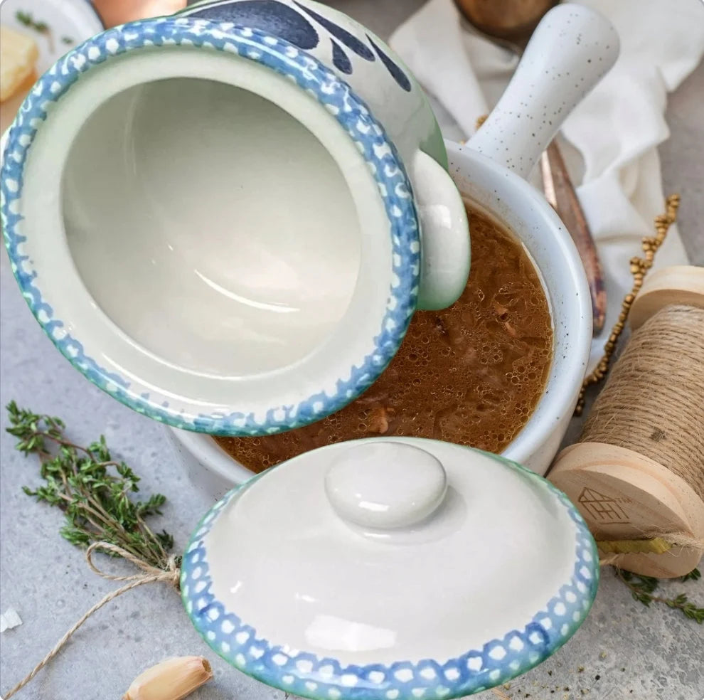 Vintage Replacement Corelle Stoneware BLUE HEARTS 16-Oz Ceramic Onion Soup Bowls Crock Mini Pot w/Lid ~ 5" - Timeless Treasures Emporium1