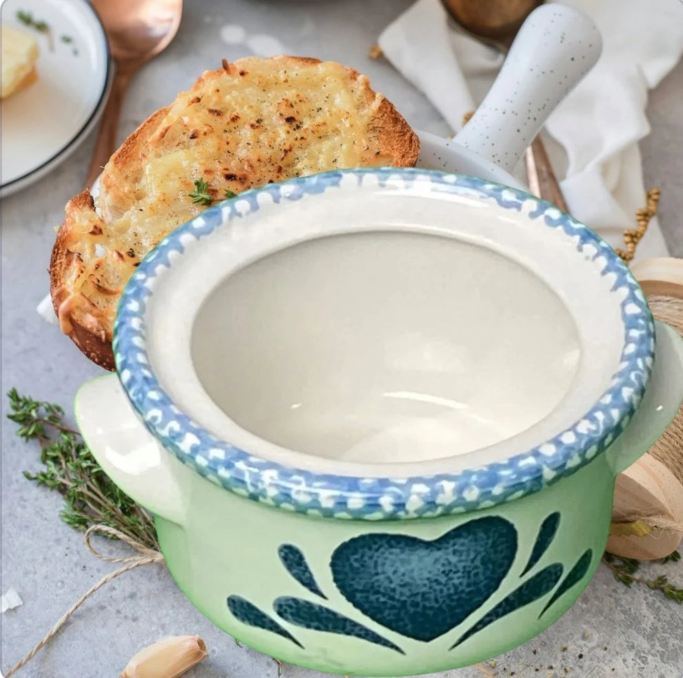 Vintage Replacement Corelle Stoneware BLUE HEARTS 16-Oz Ceramic Onion Soup Bowls Crock Mini Pot w/Lid ~ 5" - Timeless Treasures Emporium1