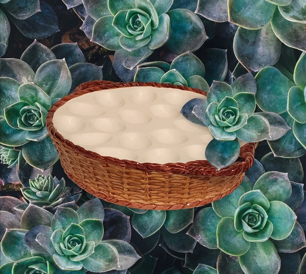 Vintage Holden Group Ceramic Deviled Egg Dish Basket 13"L x 9"W x 2.5"D - Timeless Treasures Emporium1