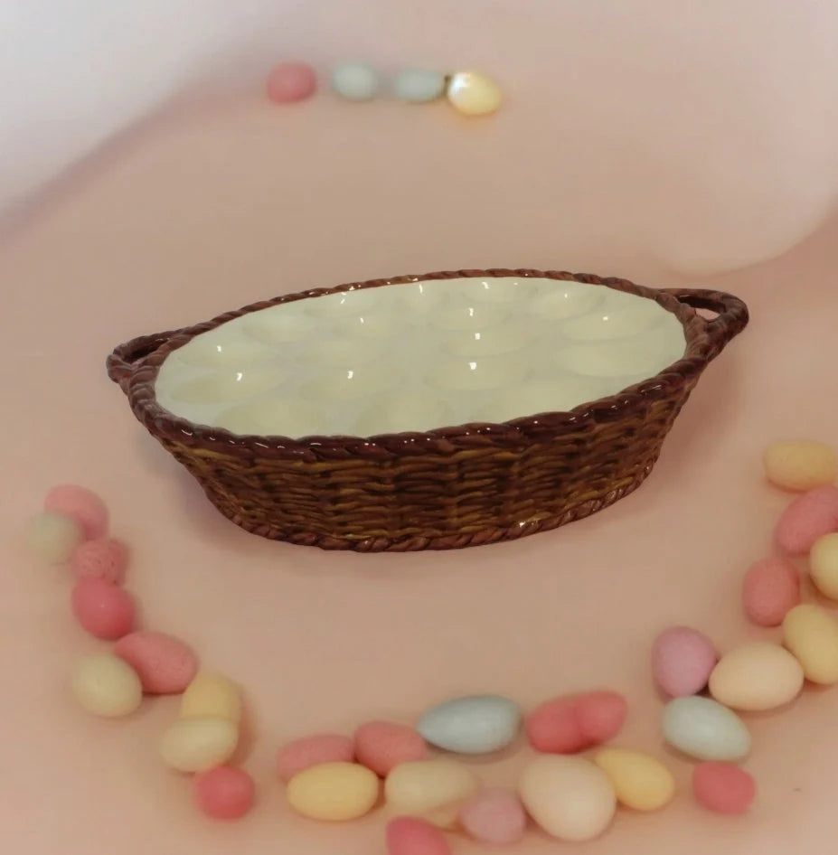 Vintage Holden Group Ceramic Deviled Egg Dish Basket 13"L x 9"W x 2.5"D - Timeless Treasures Emporium1