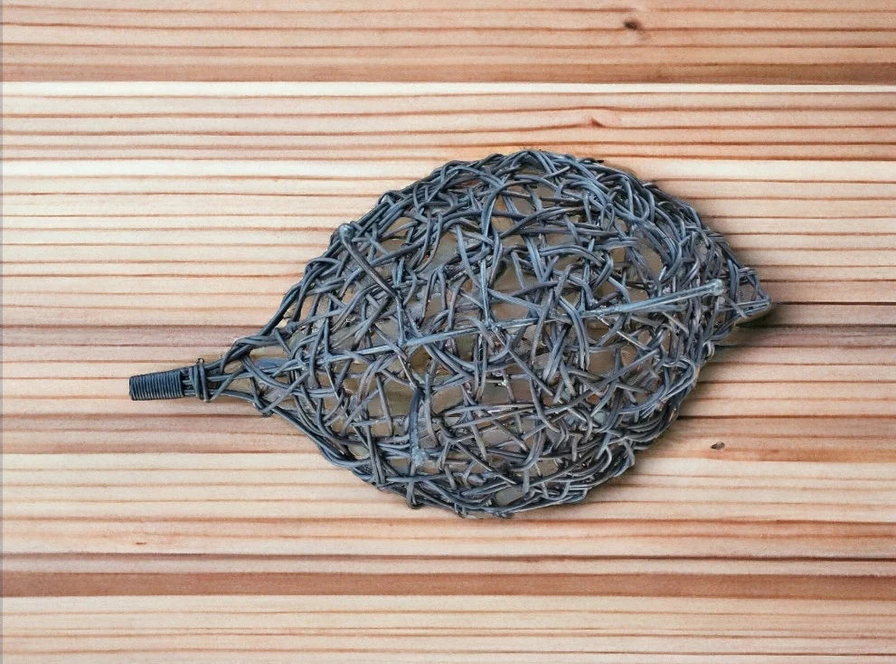 Gorgeous Mid Century Vintage Woven Leaf Shaped Brown Twig Wicker Basket Centerpiece Home Decor with Iron Ball Feet ~ 16" - Timeless Treasures Emporium1