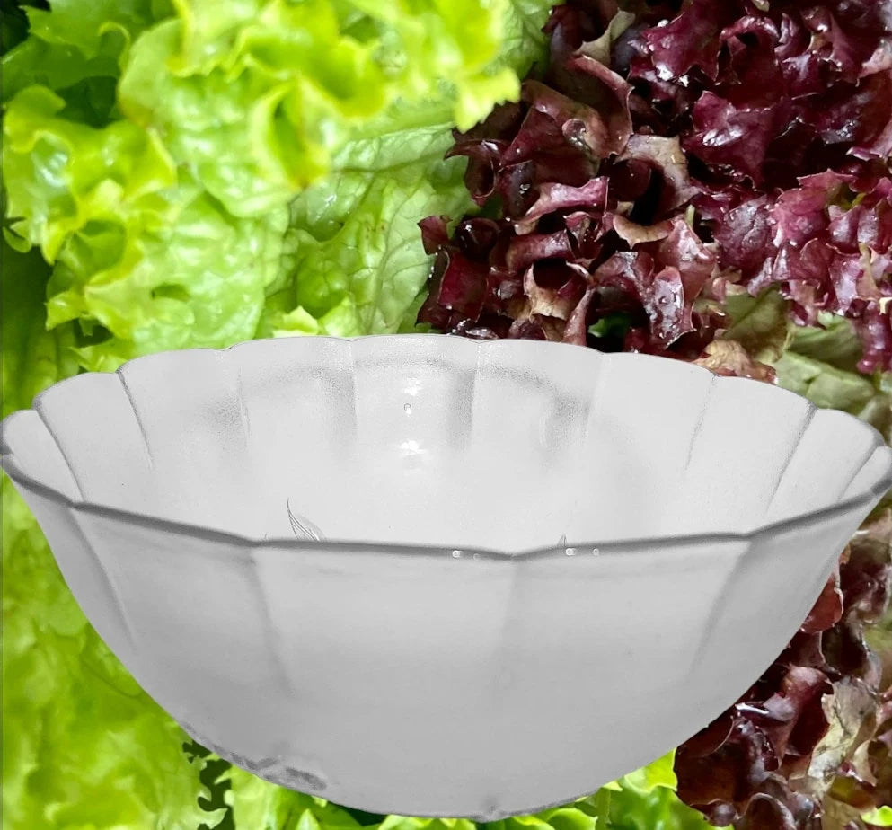 Glass Salad Bowl Dogwood Pattern On Frosted Background Vintage Scalloped Edge Glass Bowl with Embossed Flower Design - Timeless Treasures Emporium1