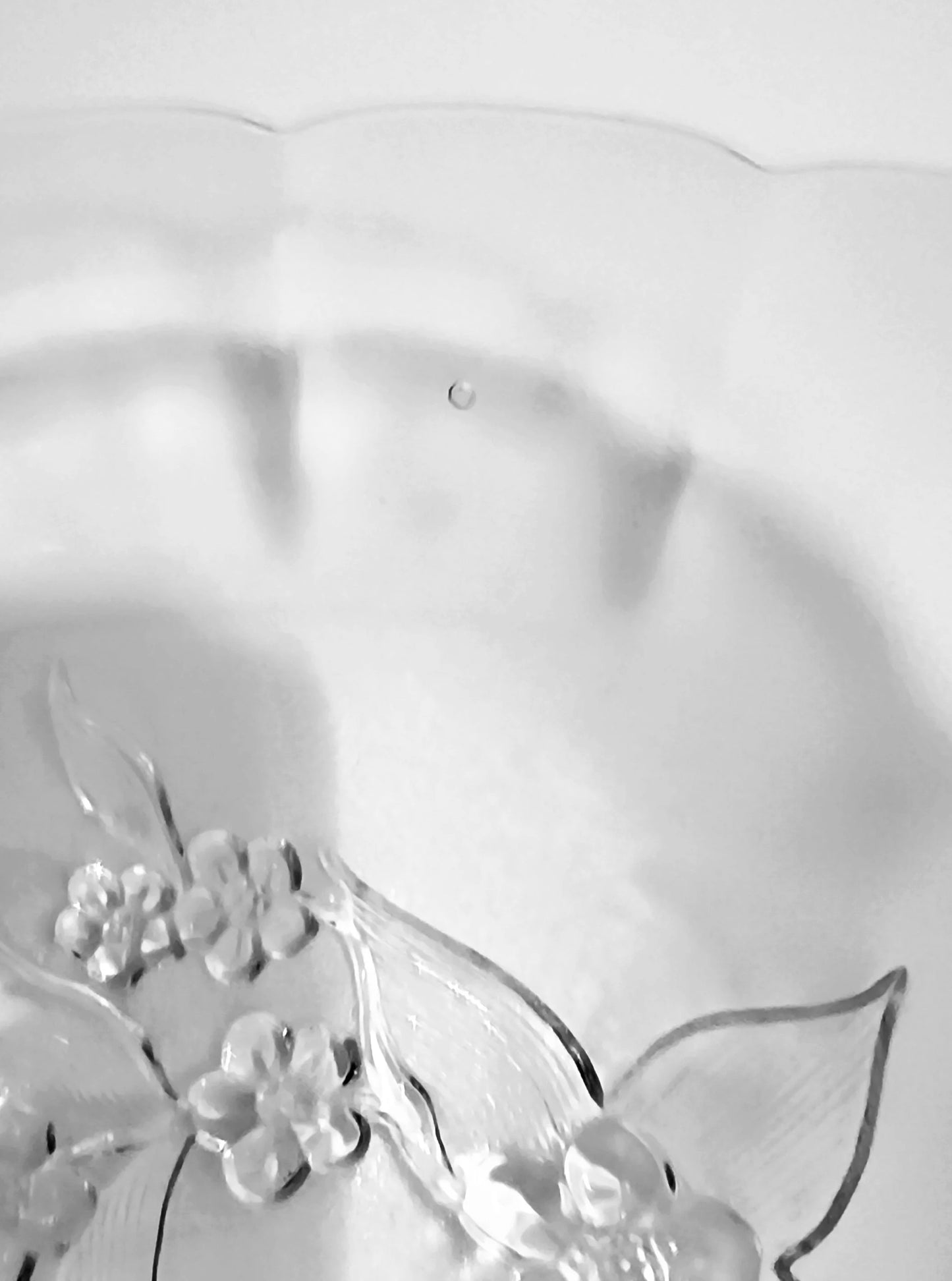 Glass Salad Bowl Dogwood Pattern On Frosted Background Vintage Scalloped Edge Glass Bowl with Embossed Flower Design - Timeless Treasures Emporium1