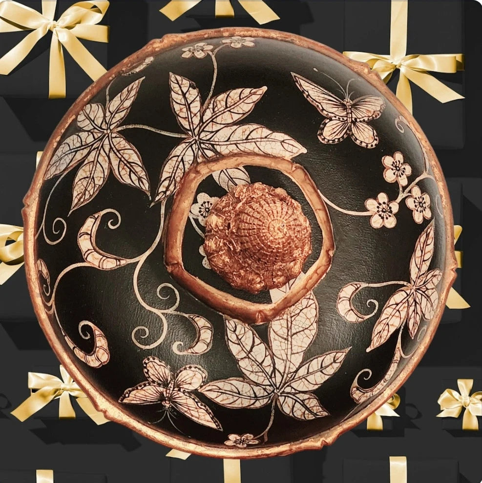 Vintage Asian Decorative Gilded Leaf Wooden Castilian Imports Table Box Footed Chest ~ 15"×10"