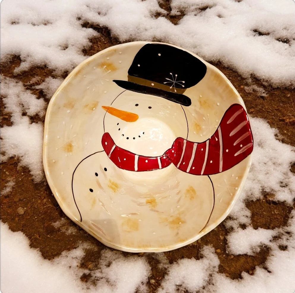 Vintage Handmade Ceramic Snowman/Wintery Popcorn Tub/Bucket - Timeless Treasures Emporium1