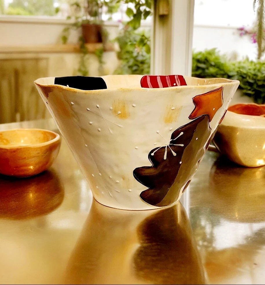 Vintage Handmade Ceramic Snowman/Wintery Popcorn Tub/Bucket - Timeless Treasures Emporium1