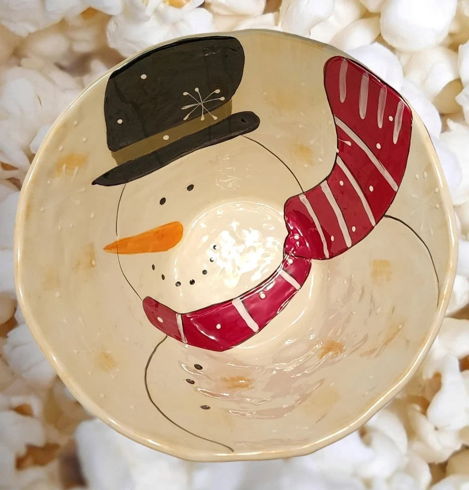 Vintage Handmade Ceramic Snowman/Wintery Popcorn Tub/Bucket - Timeless Treasures Emporium1