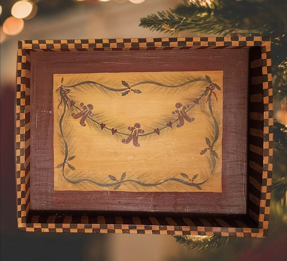 Rustic Wooden Gingerbread Serving Tray Rectangular Shape Serving Tray with Built-in Handles for Rustic Home Decor