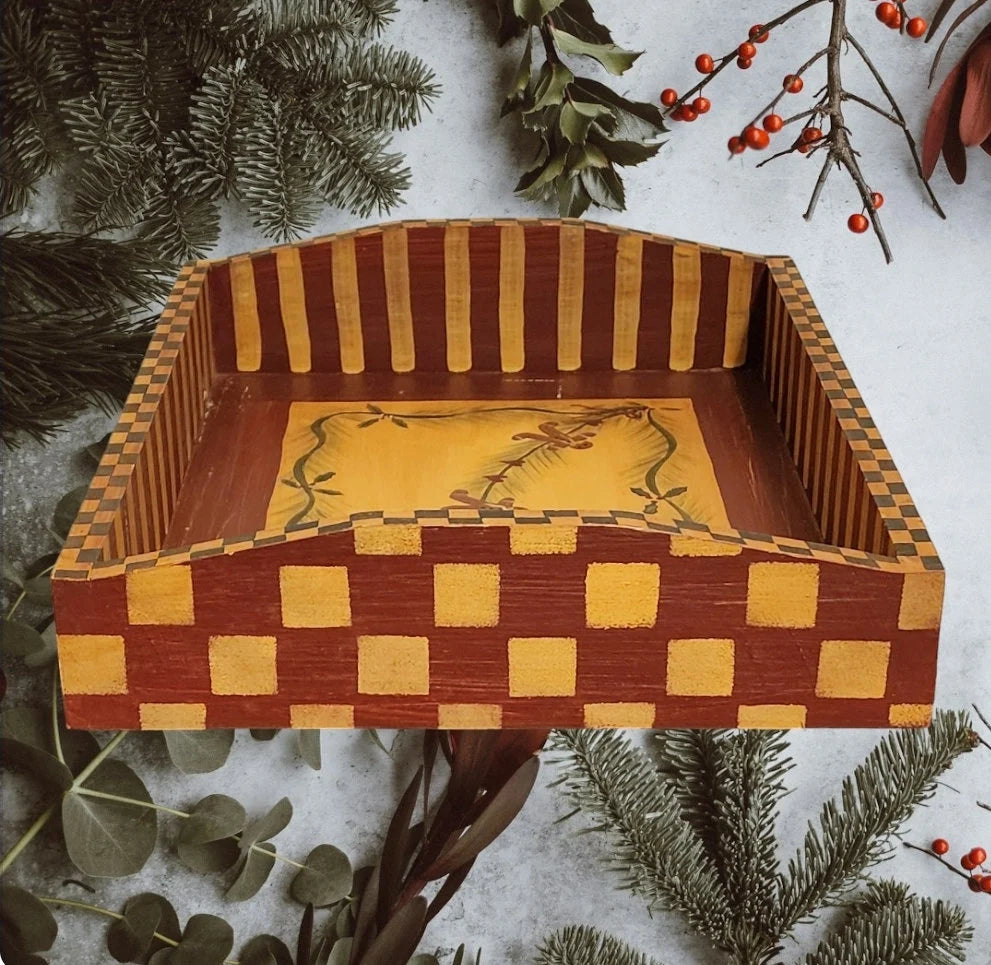 Rustic Wooden Gingerbread Serving Tray Rectangular Shape Serving Tray with Built-in Handles for Rustic Home Decor