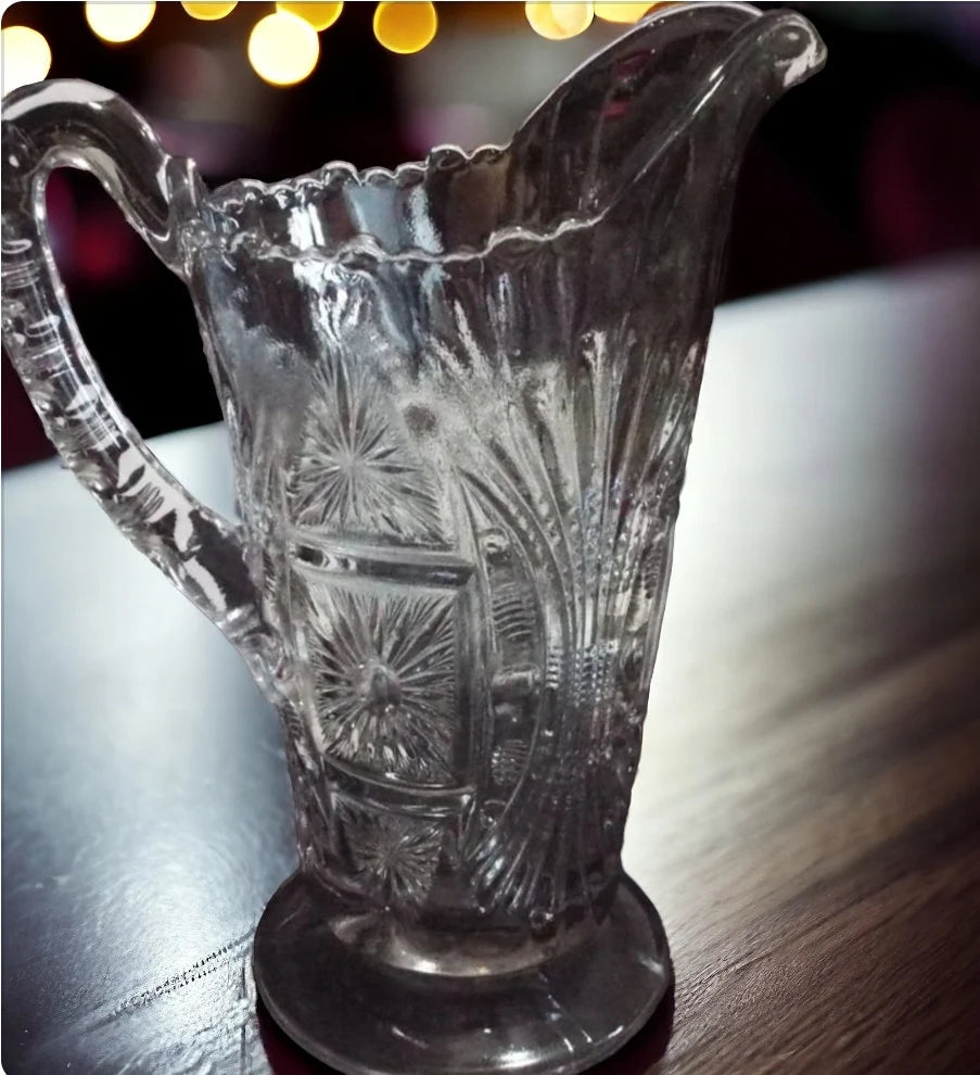 Jenkins Square Sunburst No. 600 Clear Glass Pitcher 1910 - Timeless Treasures Emporium1