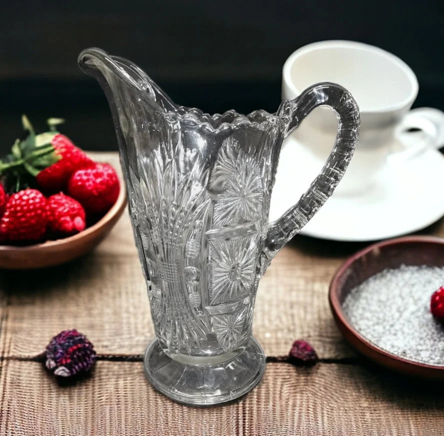Jenkins Square Sunburst No. 600 Clear Glass Pitcher 1910 - Timeless Treasures Emporium1
