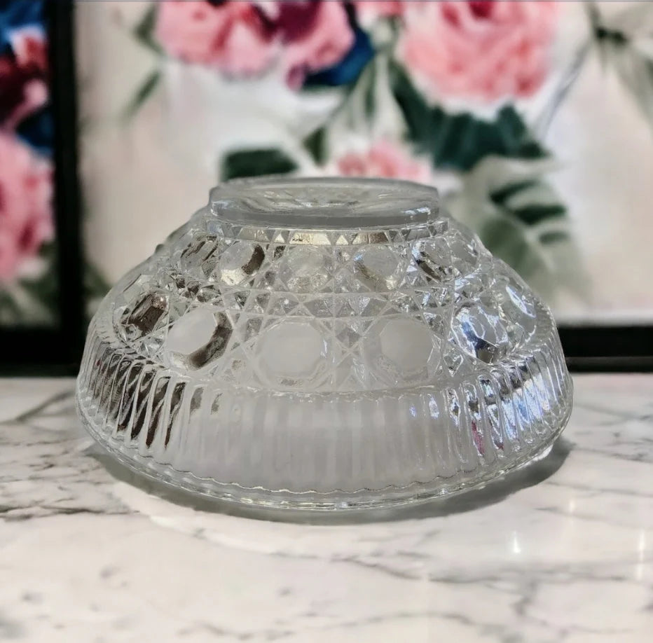 Vintage Indiana Glass Clear Covered Candy Dish With Lid Windsor Royal Brighton Button and Cane Pattern - Timeless Treasures Emporium1