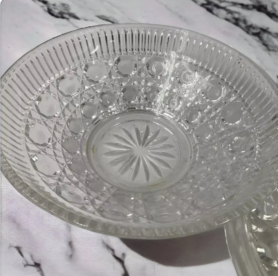 Vintage Indiana Glass Clear Covered Candy Dish With Lid Windsor Royal Brighton Button and Cane Pattern - Timeless Treasures Emporium1