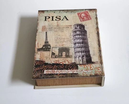 Large Vintage World Traveler Book Storage Box with Wheat Field Cover Keepsake Vintage Memory Antique Book Box Vintage Paper Box Home Decor - Timeless Treasures Emporium1