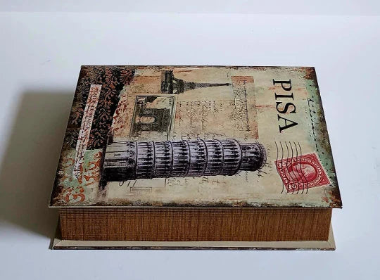 Large Vintage World Traveler Book Storage Box with Wheat Field Cover Keepsake Vintage Memory Antique Book Box Vintage Paper Box Home Decor - Timeless Treasures Emporium1