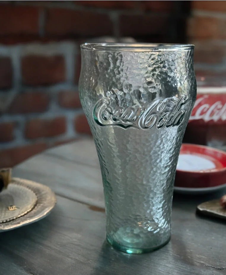 Oversized Green Coca-Cola Raised Ripple Letters Pebbled Drinking Glass 16oz Tumbler Collectible Glassware - Timeless Treasures Emporium1