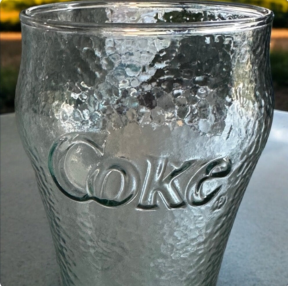 Oversized Green Coca-Cola Raised Ripple Letters Pebbled Drinking Glass 16oz Tumbler Collectible Glassware - Timeless Treasures Emporium1