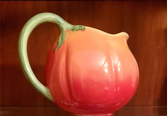 Tomato-shaped Ceramic Pitcher Carafe Jug 7" Tall Hand Painted Vintage Café Supply Figural Tomato Pitcher - Ceramic Breakfast Pitcher