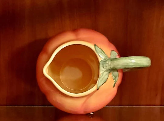 Tomato-shaped Ceramic Pitcher Carafe Jug 7" Tall Hand Painted Vintage Café Supply Figural Tomato Pitcher - Ceramic Breakfast Pitcher