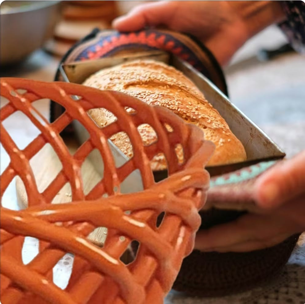 Orange Porcelain Open Weave Woven Ceramic Decorative Lattice Fruit Bread Bowl Basket, ROUND ~ 10"D x 5"H - Timeless Treasures Emporium1