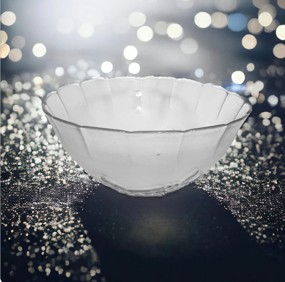 Glass Salad Bowl Dogwood Pattern On Frosted Background Vintage Scalloped Edge Glass Bowl with Embossed Flower Design - Timeless Treasures Emporium1