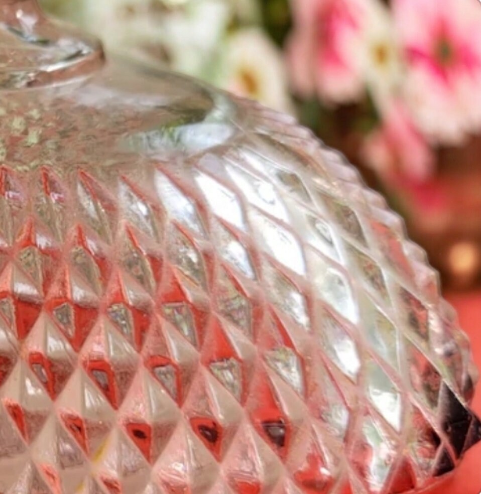 Vintage Indiana Glass Diamond Point Faceted Cranberry Red Flash Oval Large Covered Butter Dish - Timeless Treasures Emporium1