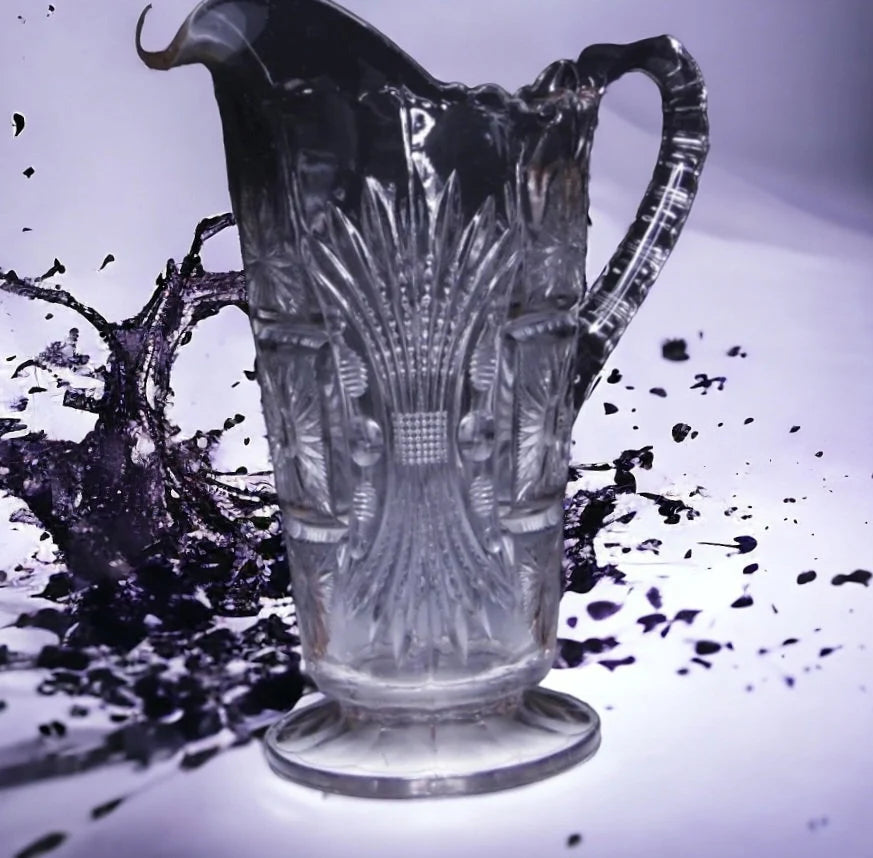 Jenkins Square Sunburst No. 600 Clear Glass Pitcher 1910 - Timeless Treasures Emporium1