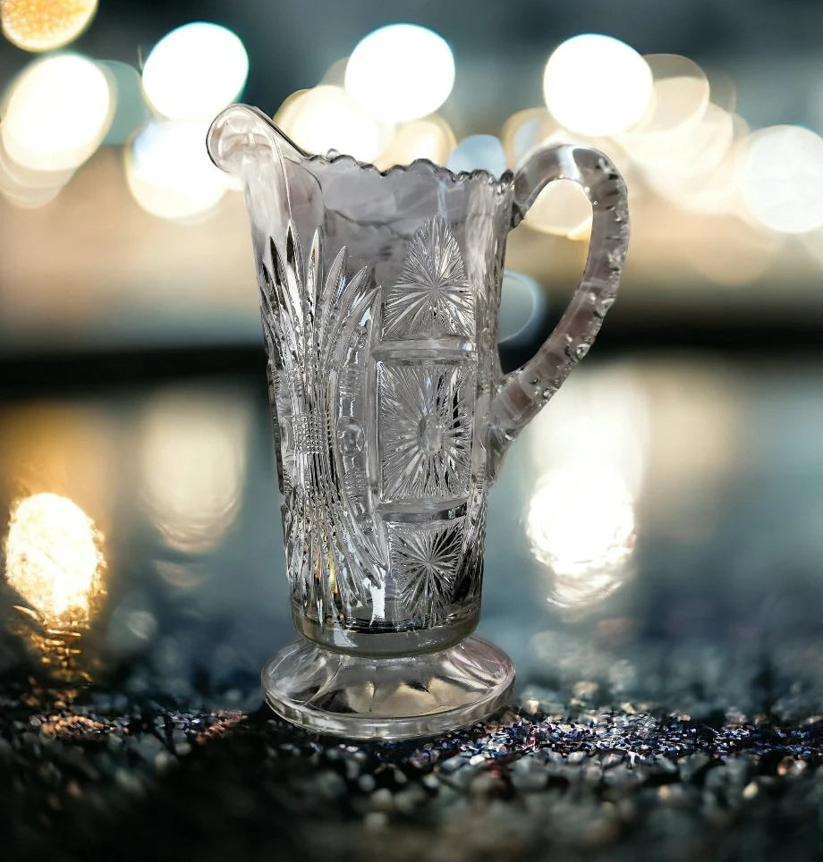 Jenkins Square Sunburst No. 600 Clear Glass Pitcher 1910 - Timeless Treasures Emporium1