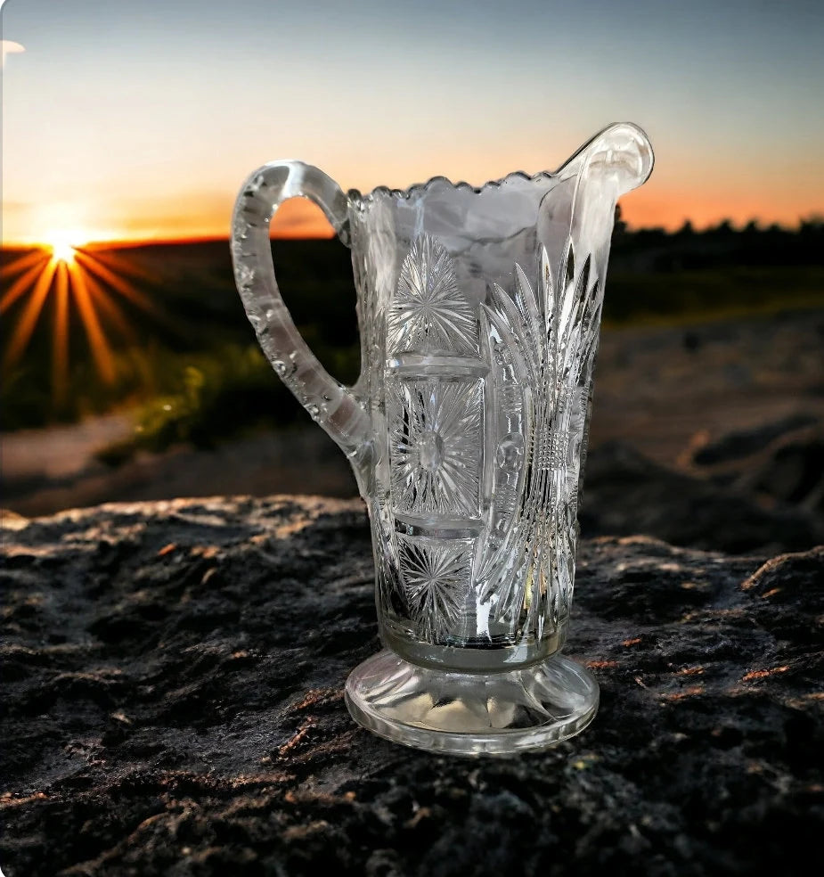 Jenkins Square Sunburst No. 600 Clear Glass Pitcher 1910 - Timeless Treasures Emporium1