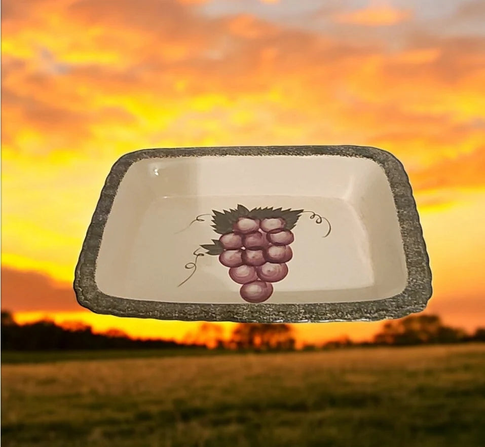Vintage ALCO Industries Rectangular Ceramic Grapes Lasagna Pan