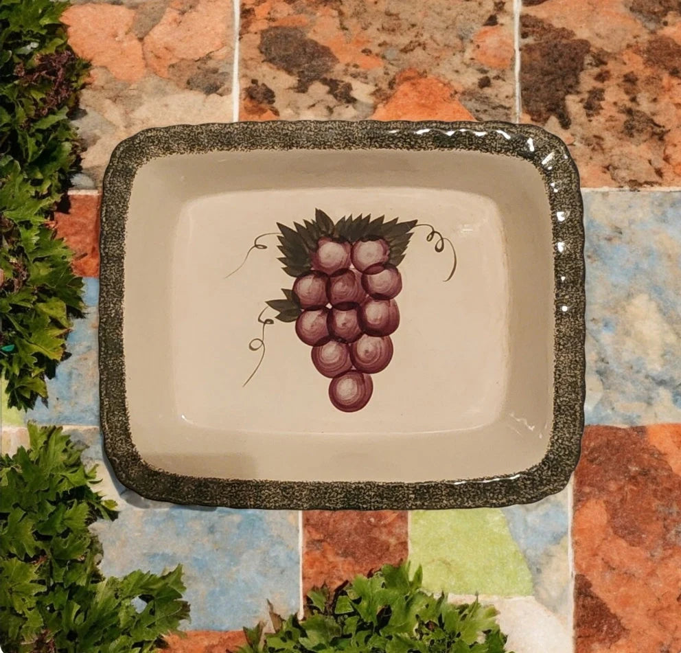 Vintage ALCO Industries Rectangular Ceramic Grapes Lasagna Pan